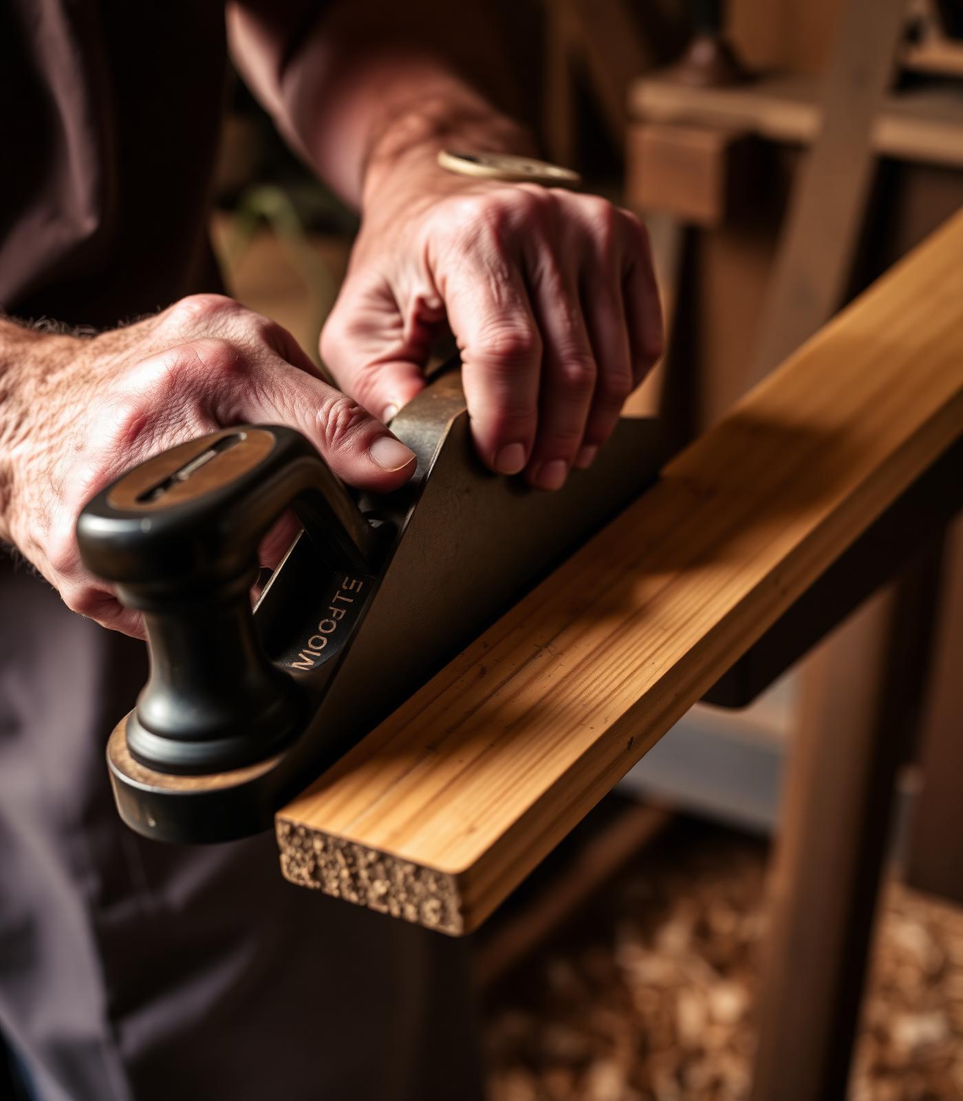 A craftsman's hands planing a maple board in a Vermont workshop